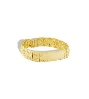 Mens 14k Yellow Gold Nugget Engraveable ID Bracelet: Rings: Jewelry