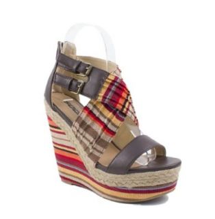 Wilbur! By Soda Criss cross Canvas and Leatherette Strapped Open toe Sandal with Espadrille Trim along PlatformWedge, natural multi, 7 M: Shoes