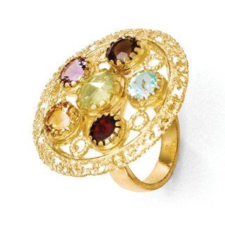 Leslie's Sterling Silver Gold tone 18k Flash Gemstone Adj.Ring: Jewelry