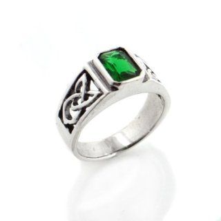 Celtic Trinity Knot and Emerald Green Crystal Sterling Silver Ring Size 6(Sizes 4, 5, 6, 7, 8, 9): Bands: Jewelry