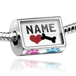 Neonblond Bead Dog/Cat Paw Add your own Cat/Dog Name custom Love Bone   Fits Pandora charm Bracelet: Jewelry