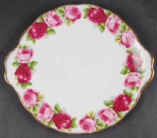 Royal Albert Old English Rose (Brushed Gold Trim) Handled Cake Plate, Fine China