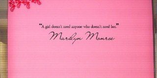 A girl doesnt need anyone who doesn't need her. Marilyn Monroe Vinyl wall art Inspirational quotes and saying home decor decal sticker  