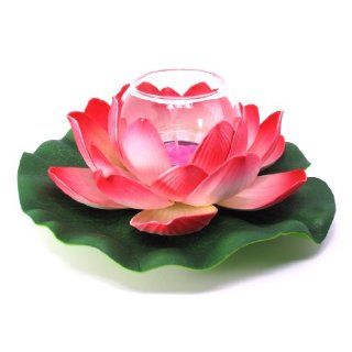 Floating Lotus Flower with Glass Tealight Candle Holder, Small, Approximately 8" Diameter x 3.5"H, Red   Tea Light Holders