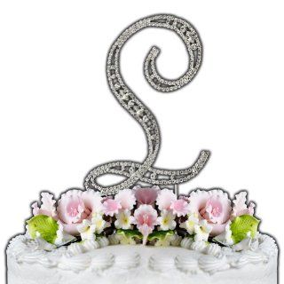 Elegant Bridal Designs   Vintage Style Letter L Monogram Cake Topper Made with Crystals Kitchen & Dining