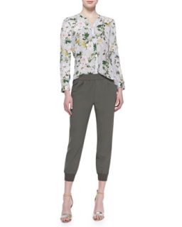 Joie Michi Floral Print Silk Blouse & Mariner Cropped Pull On Pants