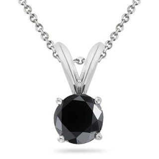 1.49 Cts 6.90 6.75x4.85 mm AA Genuine Round Brilliant Black Diamond Solitaire Pendant in 14K White Gold {DIAMOND APPRAISAL INCLUDED}: Jewelry