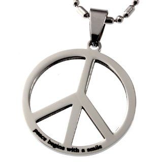 R.H. Jewelry Stainless Steel Pendant, Peace Symbol Pendant, "Peace Begins with a Smile"   Mother Teresa Jewelry