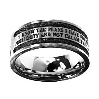 Christian Mens Stainless Steel 10mm Abstinence Black Cable "God Grant Me the Serenity to Accept What I Cannot Change, Courage to Change What I Can, Wisdom to Know the Difference" Cable Black Enamel Comfort Fit Chastity Ring for Boys   Guys Purity
