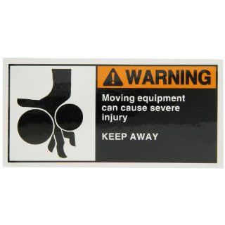 Brady 96159 Self Sticking Polyester Cema Safety Label , Orange/White On Black,  2 1/2" Height x 5" Width,  Legend "Moving Equipment Can Cause Severe Injury Keep Away (W/ Picto)" (5 Labels per Package): Industrial & Scientific
