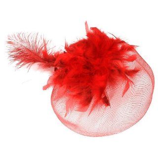 Fashion Elegant Feather Mesh Fascinator Veil Hair Clip/ Cocktail Hat   Red  Wedding Ceremony Accessories  