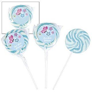 24 Personalized All Aflutter Aqua Swirl Pops   Theme Parties & Butterflies & Bugs  Candy  Grocery & Gourmet Food
