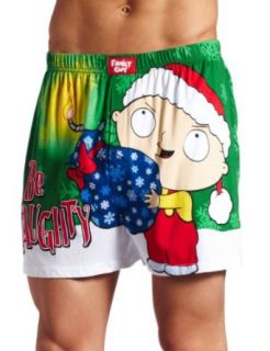 Briefly Stated Men's Family Guy Be Naughty Save Santa The Trip Boxer, Multi, Small: Clothing