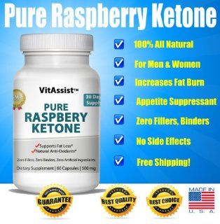 VitAssist Pure Raspberry Ketones 500mg Vegetarian Capsules, 1,000mg Daily Advanced Weight Loss Daily Supplement, The Best Fat Burner & Healthy Trim Diet Pill, Contains Fresh Lean Organic Extract, Now All Natural Max Thin, Plus 100% Money Back Guarantee