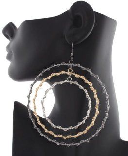 2 Pairs of Multi Tone Gun Metal, 3 Pairs of Gold & Silver Wrapped Ball Chain Hoop 5 Inch Dangle Earrings: Jewelry
