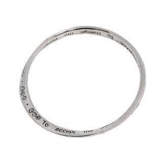 Inspirational Serenity Prayer Bangle Bracelet; 2.5" Diameter; Silver Metal; God grant me the serenity to accept the things I cannot change the courage to change the things I can and the wisdom to know the difference;: Jewelry