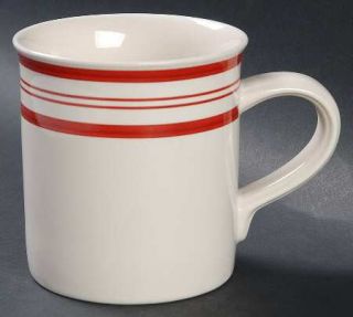 Ralph Lauren Cafe Stripe Red Mug, Fine China Dinnerware   Red Stripes,Smooth,No
