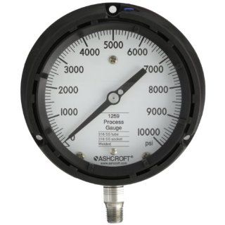 Ashcroft Type 1259 Solid Front Thermoplastic Case Process Pressure Gauge, Stainless Steel Bourdon Tube and Socket, 4 1/2" Dial Size, 1/4" NPT Lower Connection, 0/10000 psig Pressure Range: Industrial Pressure Gauges: Industrial & Scientific