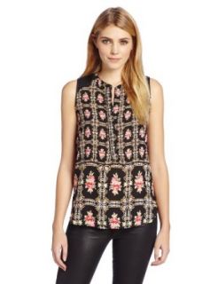 eight sixty Women's Printed Sleeveless Button Front Shirt, Needlepoint, Small at  Womens Clothing store: Blouses