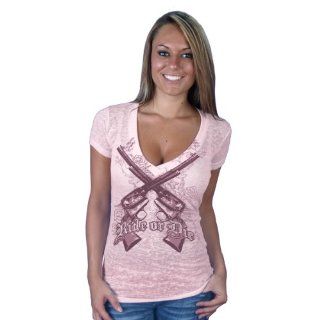 Hot Leathers Crossed Guns Ladies Burnout Short Sleeve Tee (Pink, XX Large): Automotive