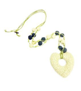TdZ Natural Lava Rock Stone Heart Long Bead Necklace (White): Jewelry