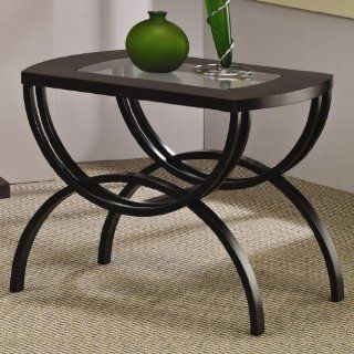 End Table with Glass Insert Top in Black Metal Base  