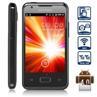 Unlocked Quadband Dual Sim Android 4.0 OS With 3.5 Inch Capacitive Touch Screen GSM Smart Phone   AT&T, T mobile, H20, Simple mobile and other GSM networks (Black): Cell Phones & Accessories