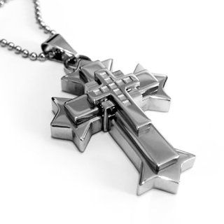 Stainless Steel Mens Cross Pendant, Very Cool Design, High Polish, High End Necklace, Free Chain: Jewelry