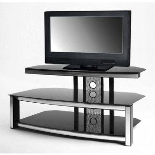 Corner Or Wall TV Stand w Black Glass Shelves & Aluminum Frame for Up To 42 Inch Wide Sets   Television Stands