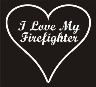 Firefighter Decals, I Love My Firefighter Heart Decal Sticker Laptop, Notebook, Window, Car, Bumper, EtcStickers 4.3"x4"in. in WHITE Exterior Window Sticker with  