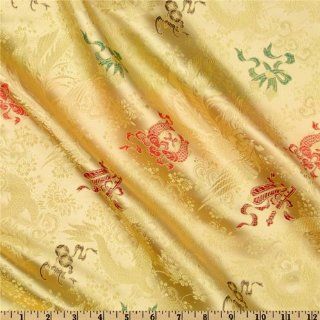 44'' Wide Chinese Brocade Phoenix Gold Fabric By The Yard