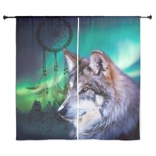 native dream catcher wolf northern li 60 Curtains by vintagedecor2