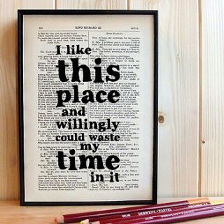 'like this place' shakespeare quote print by bookishly