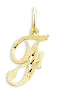 Cursive F Initial Charm 14k Yellow Gold Letter Pendant: Pendant Necklaces: Jewelry