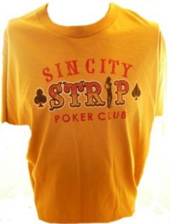 Fifth Sun Brand Mens T Shirt   Sin City Strip Poker Club on Yellow (Distressed) (X Small): Clothing