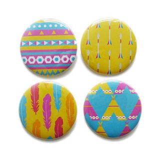 native collection set of four handmade badges by tea & ceremony