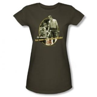 Andy Griffith GONE FISHING Short Sleeve Tee JUNIOR SHEER   MILITARY GREEN T Shirt: Clothing