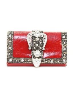 Red Crocodile Rhinestone Buckle Western Wallet For Women: Western Handbags And Purses: Clothing