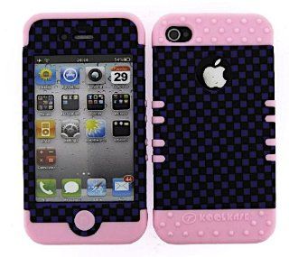FOR APPLE IPHONE 4S 4 4G 4TH GEN LIGHT PINK HYBRID IMPACT HARD PROTECTOR CASE WITH SOFT RUBBER SILICONE TWO LAYER DOUBLE RUGGED SNAP ON PURPLE BLACK CHECKERED CELL PHONE COVER SKIN FACEPLATE Cell Phones & Accessories