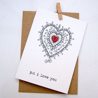 'p.s. i love you' button box card by the hummingbird card company