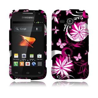 Pink Black Butterflies 2D Silver Faceplate Snap On Hard Crystal Design For Samsung Galaxy Rush M830: Cell Phones & Accessories