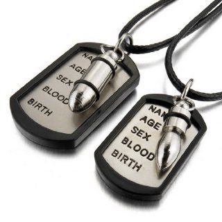 JBlue Jewelry Men, Women's 2PCS Stainless Steel Alloy Rubber Pendant Necklace Silver Black Bullet Dog Tag Army Name Love Valentine's Couples His & Hers Set with Chain (with Gift Bag): Cute Couple Necklace: Jewelry
