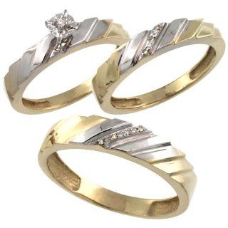 Gold Plated Sterling Silver Diamond Trio Wedding Ring Set His 5mm & Hers 4mm 0.075 cttw Ladies 5 10; Men 8 to 14: Jewelry