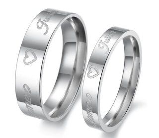 His & Hers Matching Set 6MM / 4MM Korean Style Laser Engraved Titanium Couple Wedding Band Set (Available Sizes 6MM 7 to 10 & 4MM 5 to 8) Please e mail sizes: Jewelry