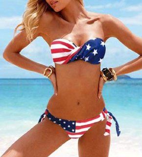 Sexy US Flag Bikini Swimsuit Push Up Under Wire Padded Star Stripe M0659 IGN (L): Beauty