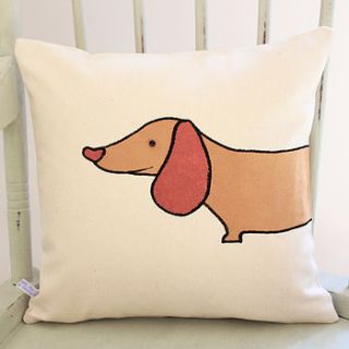 appliqued sausage dog cushion cover by miss shelly designs
