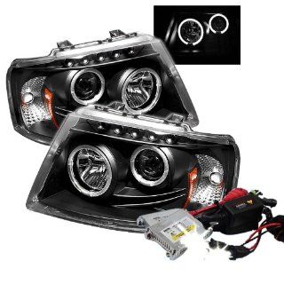High Performance Xenon HID Ford Expedition Halo LED ( Replaceable LEDs ) Projector Headlights with Premium Ballast   Black with 10000K Deep Blue HID: Automotive