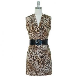 Brown & Tan Leopard Print Belted Dress W/Draped Neckline Size X Large