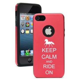 Apple iPhone 5 5S Red 5D248 Aluminum & Silicone Case Cover Keep Calm and Ride On Horse: Cell Phones & Accessories