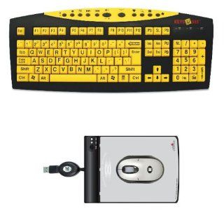 Battery Free Wireless Optical Mouse and Pad with 2 Feet Retractable USB Cable Plus Large Print Yellow English Wired USB Keyboard with Black Letters Bundle   May Not be Suitable for Computers Located Farther than 4 Feet from Mouse Pad: Computers & Acces